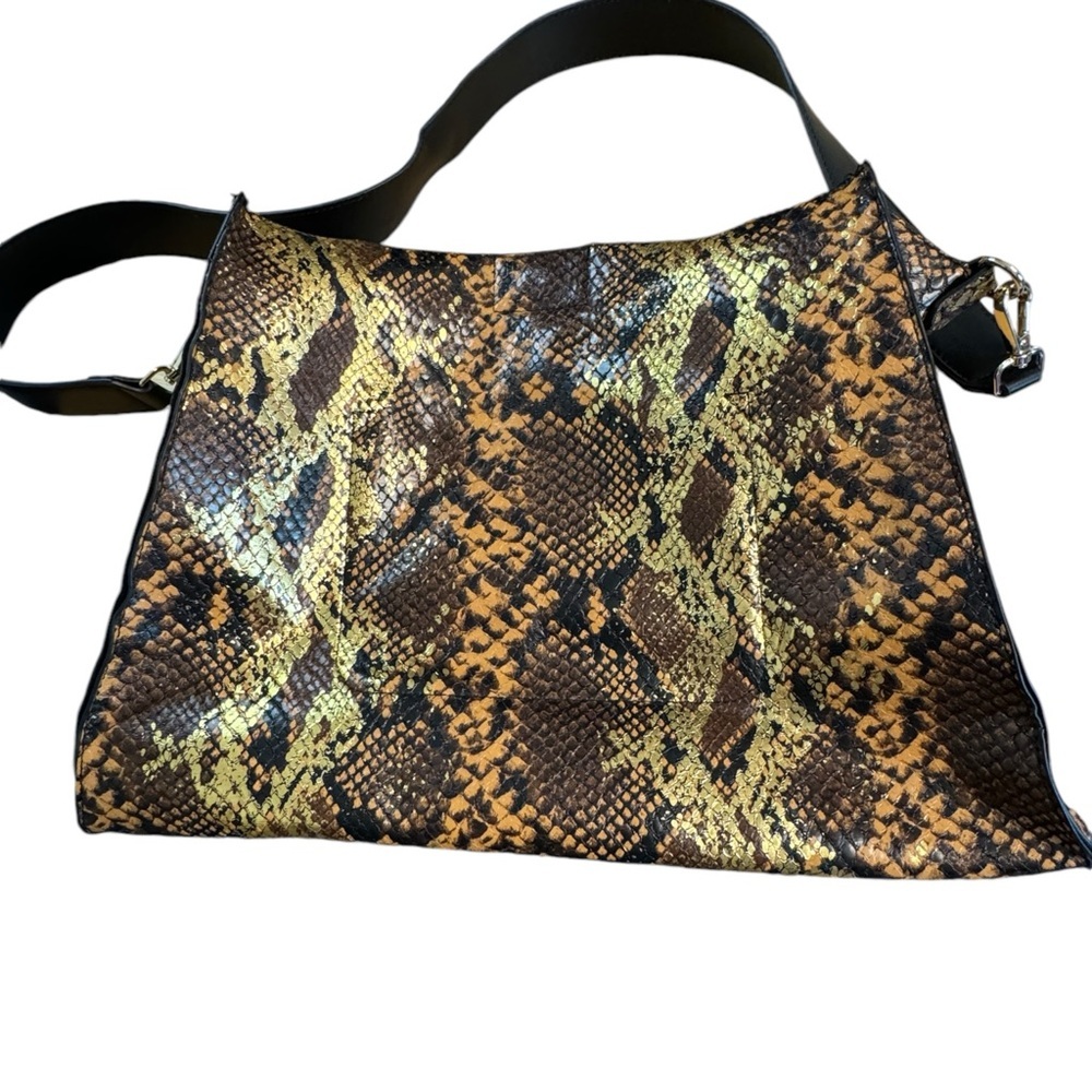Faux Leather Tote Bag Snakeskin Print with Gold Metallic Accent Print